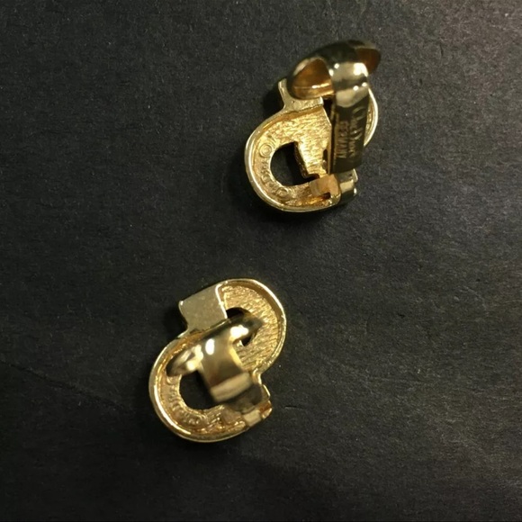 AUTH Christian Dior CD Logo Rhinestone Earrings Gold - Picture 4 of 7